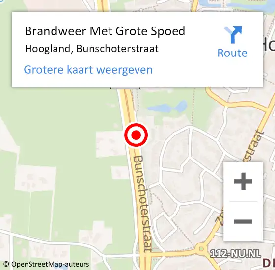 Locatie op kaart van de 112 melding: Brandweer Met Grote Spoed Naar Hoogland, Bunschoterstraat op 8 augustus 2017 23:44