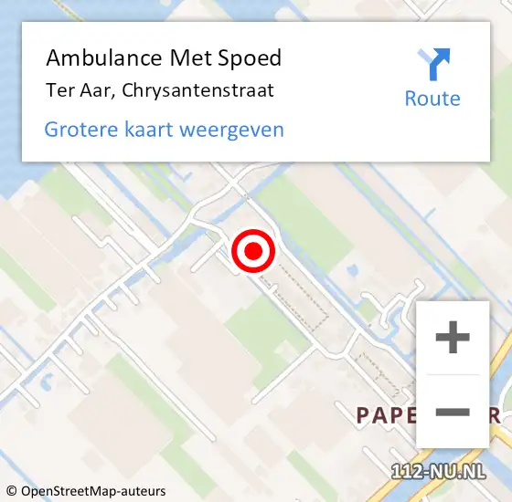 Locatie op kaart van de 112 melding: Ambulance Met Spoed Naar Ter Aar, Chrysantenstraat op 8 augustus 2017 23:48