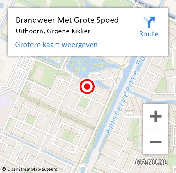 Locatie op kaart van de 112 melding: Brandweer Met Grote Spoed Naar Uithoorn, Groene Kikker op 9 augustus 2017 02:40