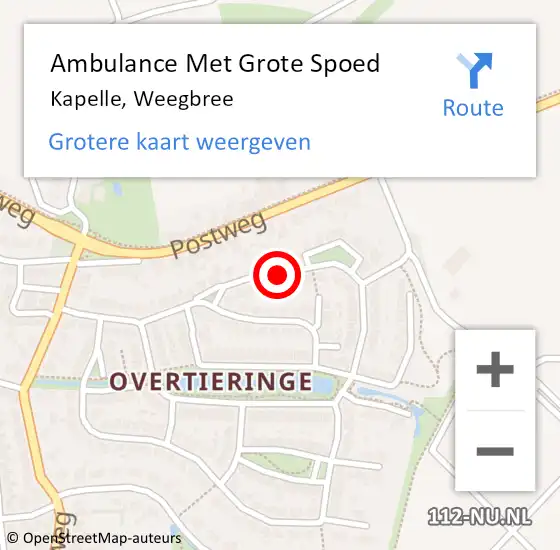 Locatie op kaart van de 112 melding: Ambulance Met Grote Spoed Naar Kapelle, Weegbree op 9 augustus 2017 05:49