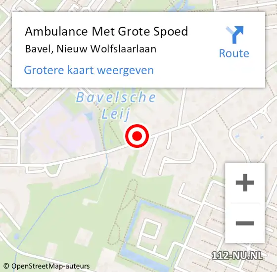 Locatie op kaart van de 112 melding: Ambulance Met Grote Spoed Naar Bavel, Nieuw Wolfslaarlaan op 9 augustus 2017 07:33