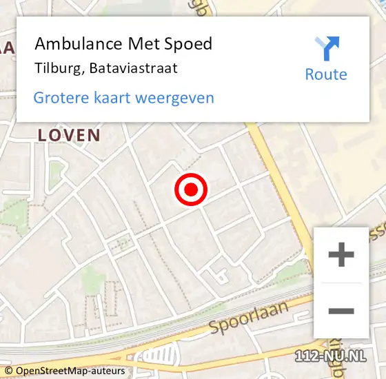 Locatie op kaart van de 112 melding: Ambulance Met Spoed Naar Tilburg, Bataviastraat op 9 augustus 2017 07:52