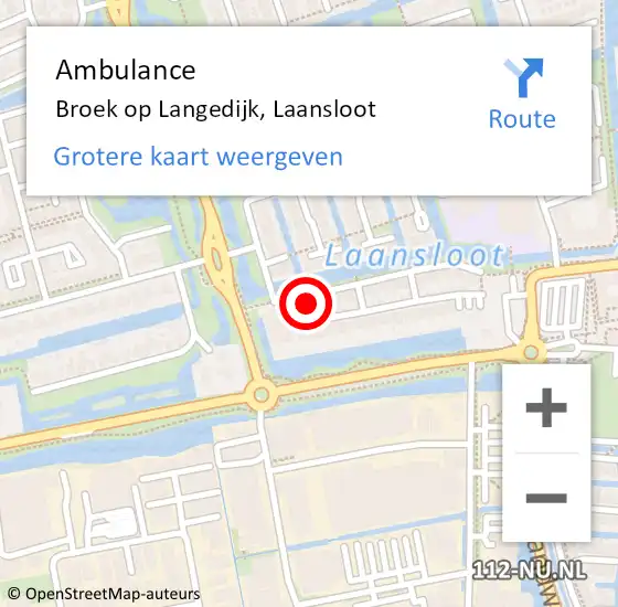 Locatie op kaart van de 112 melding: Ambulance Broek op Langedijk, Laansloot op 9 augustus 2017 08:10