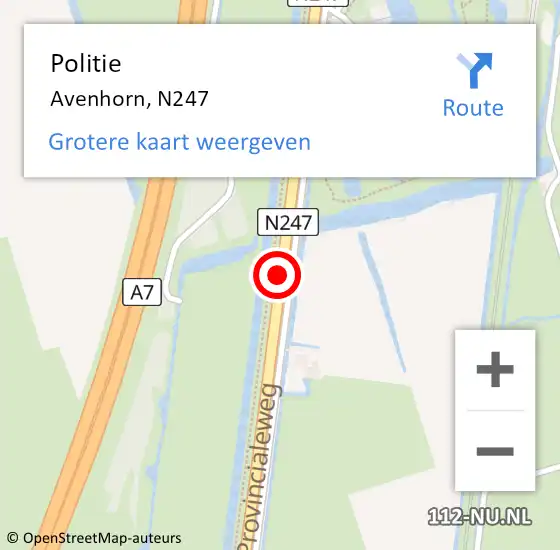 Locatie op kaart van de 112 melding: Politie Avenhorn, N247 op 9 augustus 2017 08:49