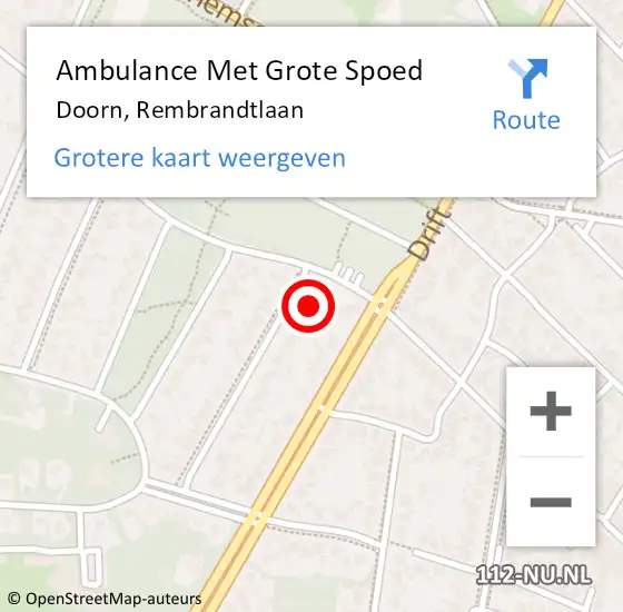 Locatie op kaart van de 112 melding: Ambulance Met Grote Spoed Naar Doorn, Rembrandtlaan op 9 augustus 2017 10:01