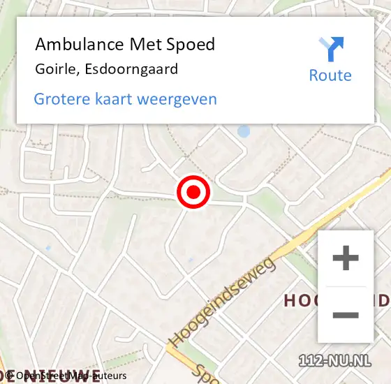 Locatie op kaart van de 112 melding: Ambulance Met Spoed Naar Goirle, Esdoorngaard op 9 augustus 2017 10:59