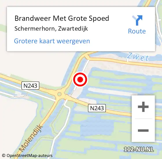 Locatie op kaart van de 112 melding: Brandweer Met Grote Spoed Naar Schermerhorn, Zwartedijk op 9 augustus 2017 11:15