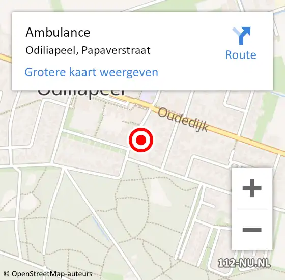 Locatie op kaart van de 112 melding: Ambulance Odiliapeel, Papaverstraat op 9 augustus 2017 11:46