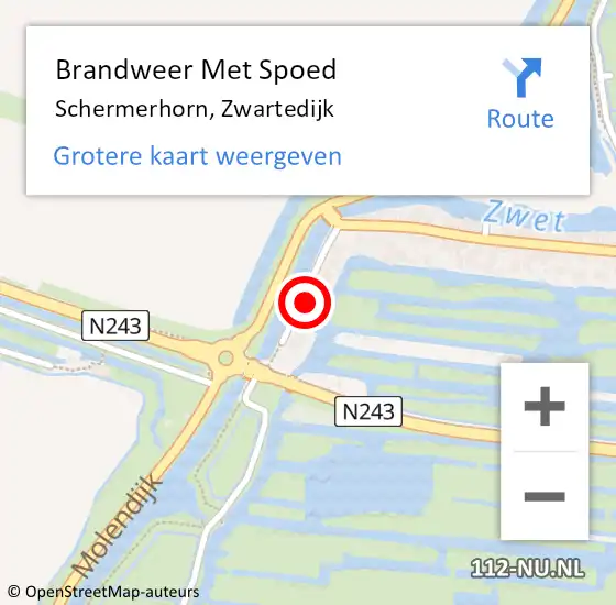 Locatie op kaart van de 112 melding: Brandweer Met Spoed Naar Schermerhorn, Zwartedijk op 9 augustus 2017 11:49