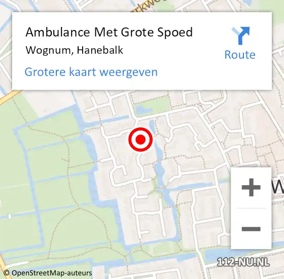 Locatie op kaart van de 112 melding: Ambulance Met Grote Spoed Naar Wognum, Hanebalk op 9 augustus 2017 12:42