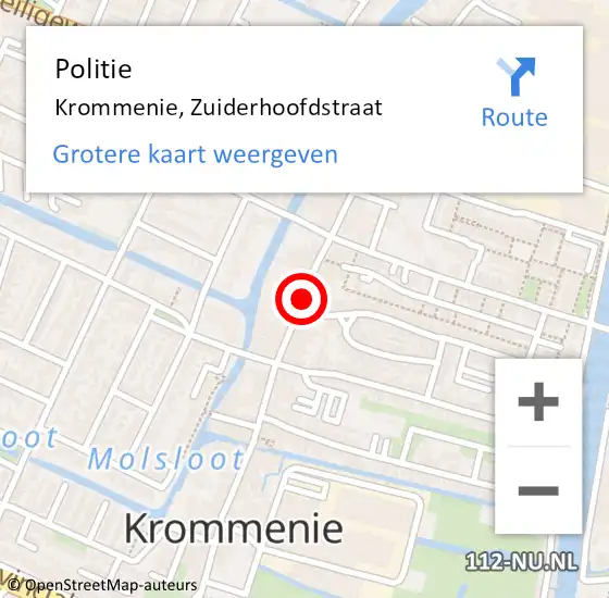 Locatie op kaart van de 112 melding: Politie Krommenie, Zuiderhoofdstraat op 9 augustus 2017 12:47