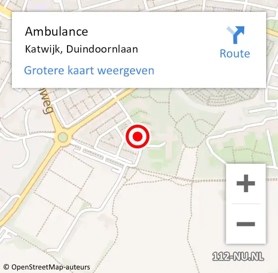 Locatie op kaart van de 112 melding: Ambulance Katwijk, Duindoornlaan op 9 augustus 2017 12:50