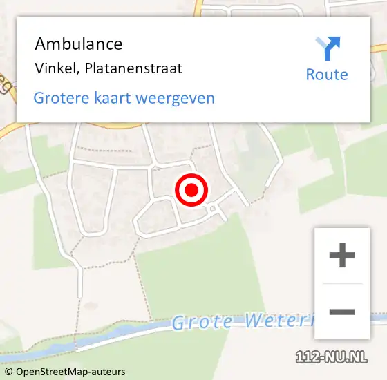 Locatie op kaart van de 112 melding: Ambulance Vinkel, Platanenstraat op 9 augustus 2017 13:07