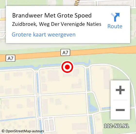 Locatie op kaart van de 112 melding: Brandweer Met Grote Spoed Naar Zuidbroek, Weg Der Verenigde Naties op 9 augustus 2017 13:12