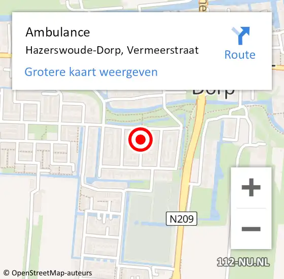 Locatie op kaart van de 112 melding: Ambulance Hazerswoude-Dorp, Vermeerstraat op 9 augustus 2017 14:04