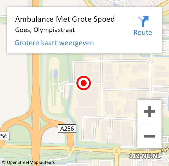 Locatie op kaart van de 112 melding: Ambulance Met Grote Spoed Naar Goes, Olympiastraat op 9 augustus 2017 14:08