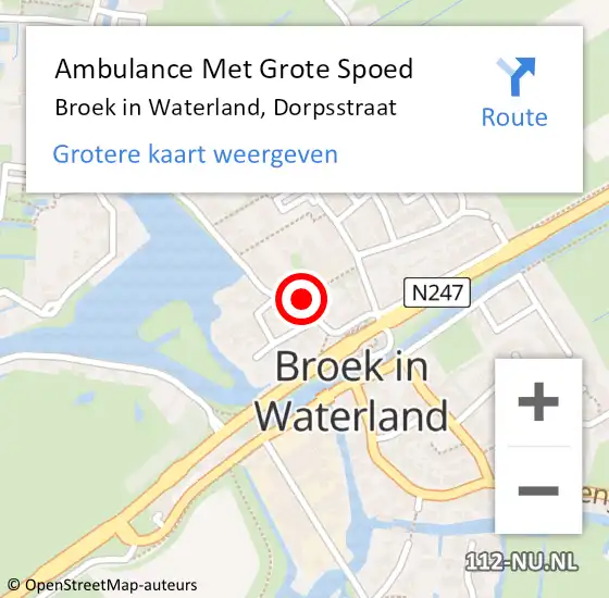 Locatie op kaart van de 112 melding: Ambulance Met Grote Spoed Naar Broek in Waterland, Dorpsstraat op 9 augustus 2017 14:31