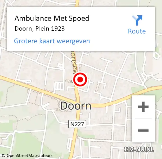 Locatie op kaart van de 112 melding: Ambulance Met Spoed Naar Doorn, Plein 1923 op 9 augustus 2017 14:31