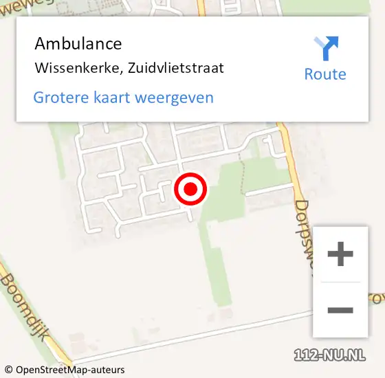 Locatie op kaart van de 112 melding: Ambulance Wissenkerke, Zuidvlietstraat op 9 augustus 2017 15:31