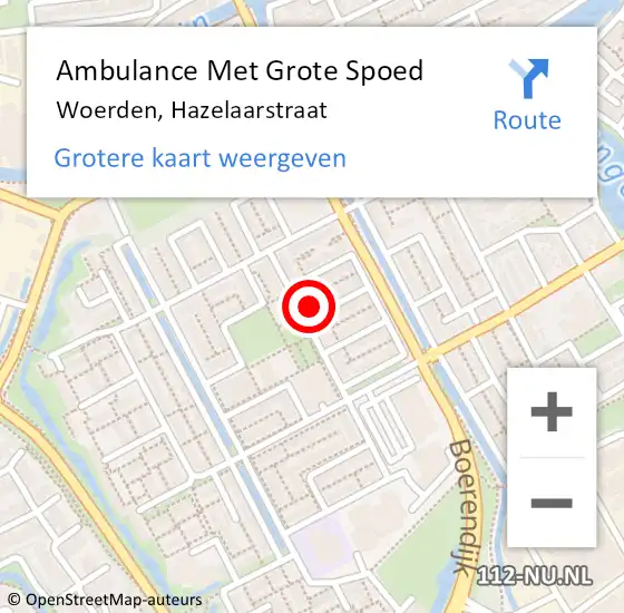 Locatie op kaart van de 112 melding: Ambulance Met Grote Spoed Naar Woerden, Hazelaarstraat op 9 augustus 2017 15:36