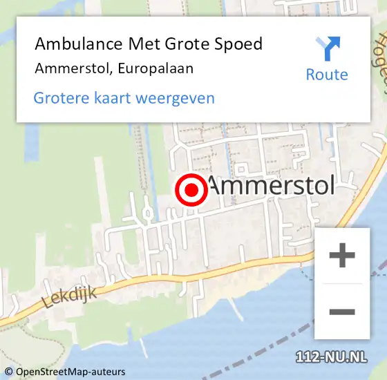 Locatie op kaart van de 112 melding: Ambulance Met Grote Spoed Naar Ammerstol, Europalaan op 9 augustus 2017 16:29