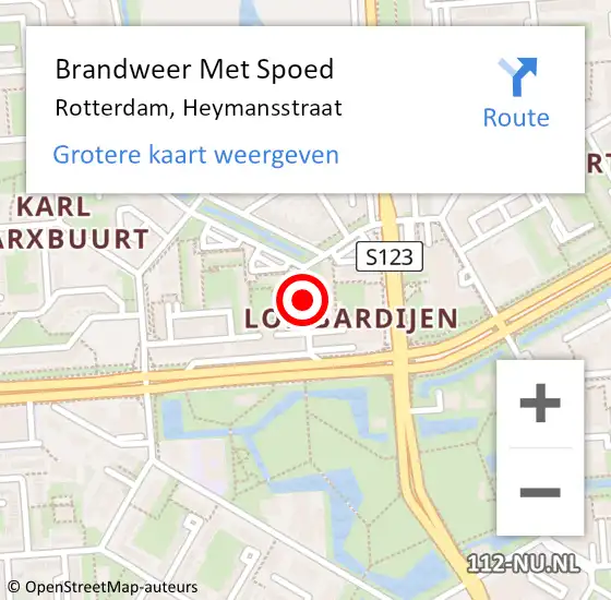 Locatie op kaart van de 112 melding: Brandweer Met Spoed Naar Rotterdam, Heymansstraat op 9 augustus 2017 16:32