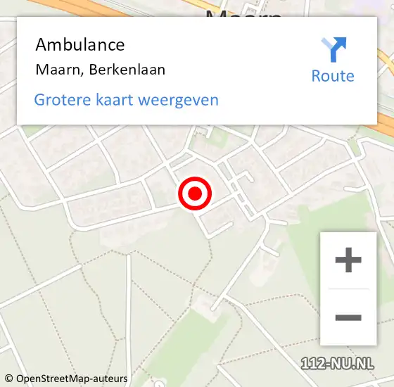 Locatie op kaart van de 112 melding: Ambulance Maarn, Berkenlaan op 9 augustus 2017 17:14