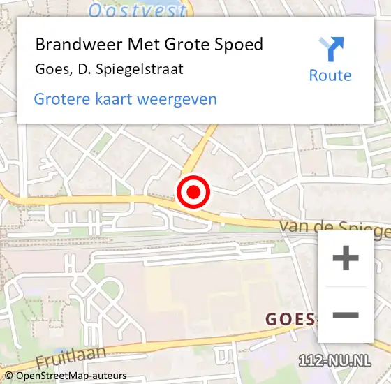 Locatie op kaart van de 112 melding: Brandweer Met Grote Spoed Naar Goes, D. Spiegelstraat op 9 augustus 2017 17:42