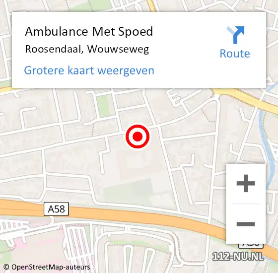 Locatie op kaart van de 112 melding: Ambulance Met Spoed Naar Roosendaal, Wouwseweg op 9 augustus 2017 19:03