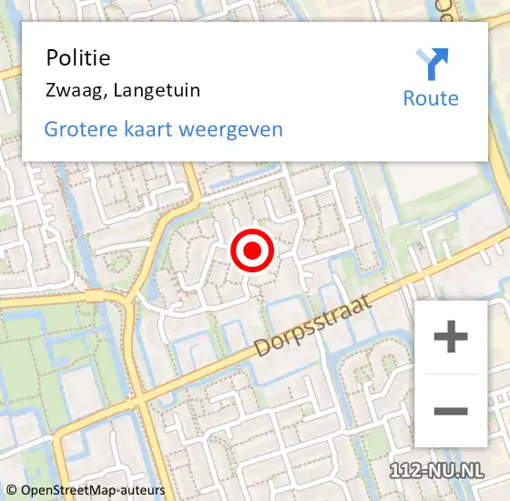 Locatie op kaart van de 112 melding: Politie Zwaag, Langetuin op 9 augustus 2017 19:15