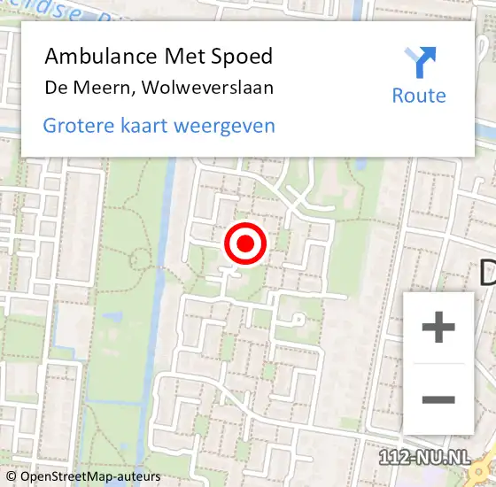 Locatie op kaart van de 112 melding: Ambulance Met Spoed Naar De Meern, Wolweverslaan op 9 augustus 2017 19:20