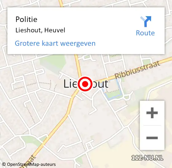 Locatie op kaart van de 112 melding: Politie Lieshout, Heuvel op 9 augustus 2017 21:17