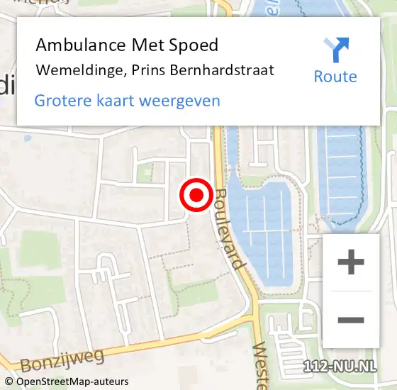 Locatie op kaart van de 112 melding: Ambulance Met Spoed Naar Wemeldinge, Prins Bernhardstraat op 9 augustus 2017 21:18