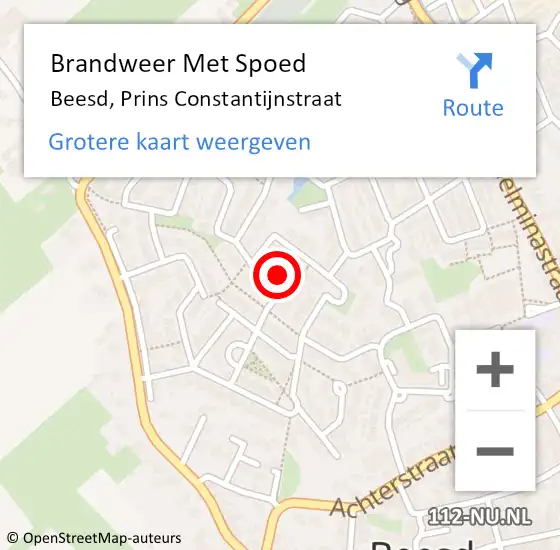 Locatie op kaart van de 112 melding: Brandweer Met Spoed Naar Beesd, Prins Constantijnstraat op 9 augustus 2017 22:51