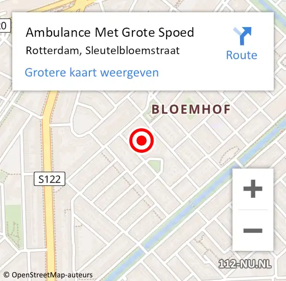 Locatie op kaart van de 112 melding: Ambulance Met Grote Spoed Naar Rotterdam, Sleutelbloemstraat op 9 augustus 2017 23:09