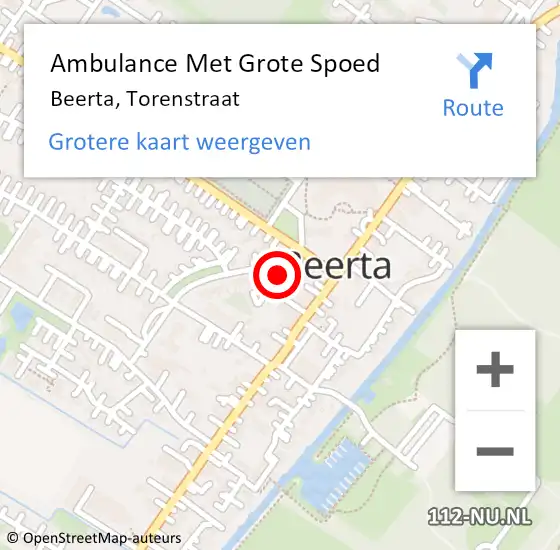 Locatie op kaart van de 112 melding: Ambulance Met Grote Spoed Naar Beerta, Torenstraat op 9 augustus 2017 23:17