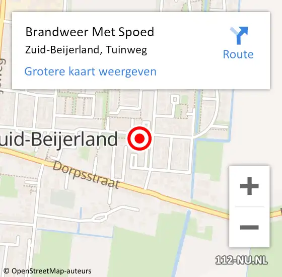 Locatie op kaart van de 112 melding: Brandweer Met Spoed Naar Zuid-Beijerland, Tuinweg op 9 augustus 2017 23:27