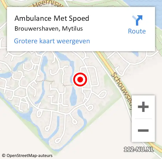 Locatie op kaart van de 112 melding: Ambulance Met Spoed Naar Brouwershaven, Mytilus op 10 augustus 2017 03:13