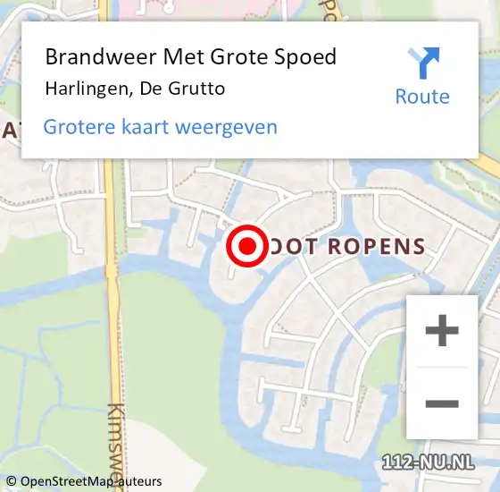 Locatie op kaart van de 112 melding: Brandweer Met Grote Spoed Naar Harlingen, De Grutto op 10 augustus 2017 03:33