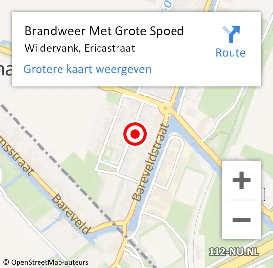 Locatie op kaart van de 112 melding: Brandweer Met Grote Spoed Naar Wildervank, Ericastraat op 10 augustus 2017 06:21