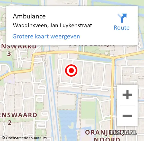 Locatie op kaart van de 112 melding: Ambulance Waddinxveen, Jan Luykenstraat op 10 augustus 2017 08:46