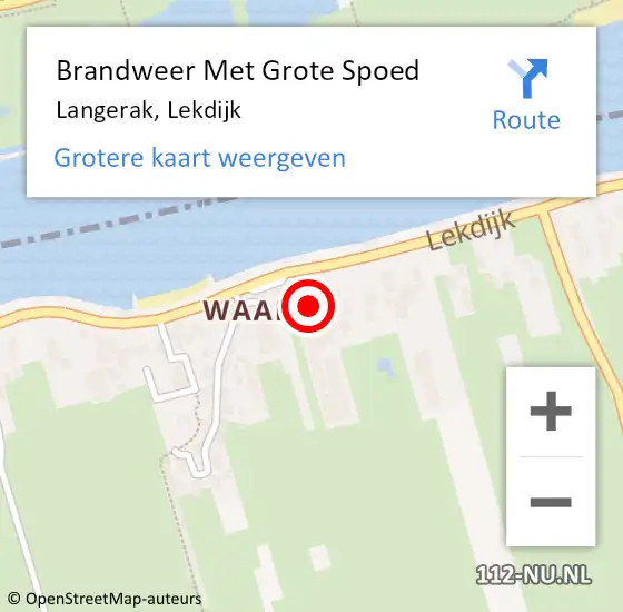 Locatie op kaart van de 112 melding: Brandweer Met Grote Spoed Naar Langerak, Lekdijk op 10 augustus 2017 09:13