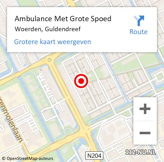 Locatie op kaart van de 112 melding: Ambulance Met Grote Spoed Naar Woerden, Guldendreef op 10 augustus 2017 09:42