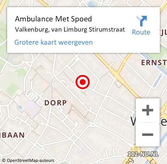 Locatie op kaart van de 112 melding: Ambulance Met Spoed Naar Valkenburg, van Limburg Stirumstraat op 10 augustus 2017 11:36