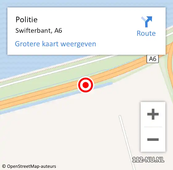 Locatie op kaart van de 112 melding: Politie Swifterbant, A6 op 10 augustus 2017 11:59