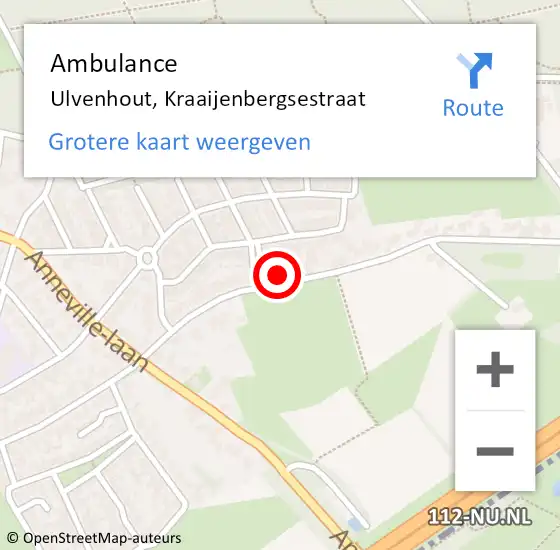 Locatie op kaart van de 112 melding: Ambulance Ulvenhout, Kraaijenbergsestraat op 10 augustus 2017 12:31