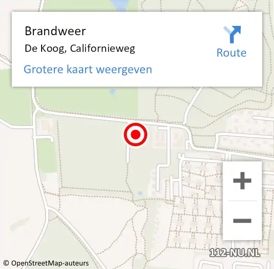 Locatie op kaart van de 112 melding: Brandweer De Koog, Californieweg op 10 augustus 2017 13:16