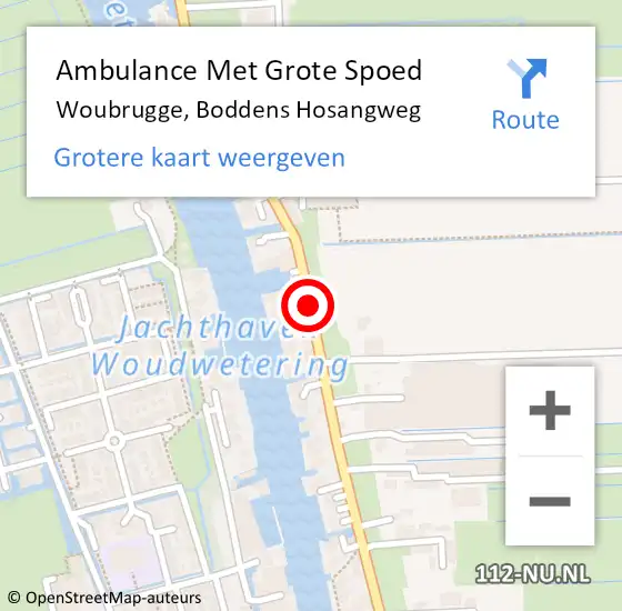 Locatie op kaart van de 112 melding: Ambulance Met Grote Spoed Naar Woubrugge, Boddens Hosangweg op 10 augustus 2017 13:31
