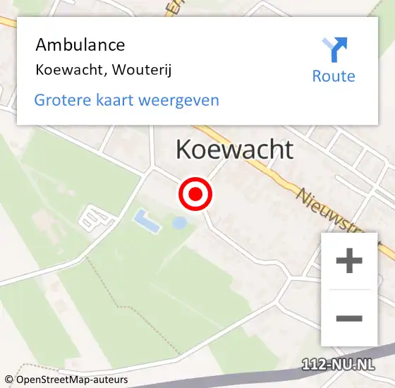 Locatie op kaart van de 112 melding: Ambulance Koewacht, Wouterij op 10 augustus 2017 13:43