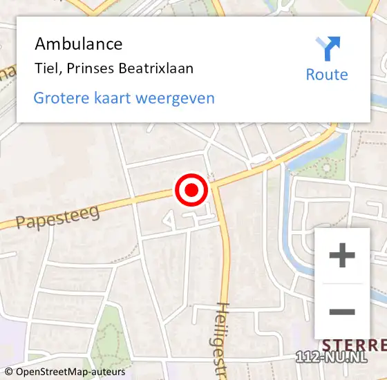 Locatie op kaart van de 112 melding: Ambulance Tiel, Prinses Beatrixlaan op 10 augustus 2017 13:55